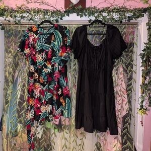 Floral Wrap Dress and Black Tiered Dress